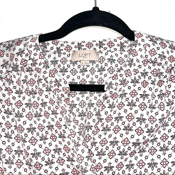 LOFT Outlet White Pink Floral Print V-neck Drawstring Mini Dress Xsmall Women’s - Picture 2 of 14